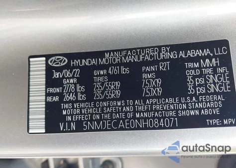 2022 Hyundai Tucson Limited из США, поврежденный, VIN 5NMJECAE0NH084071